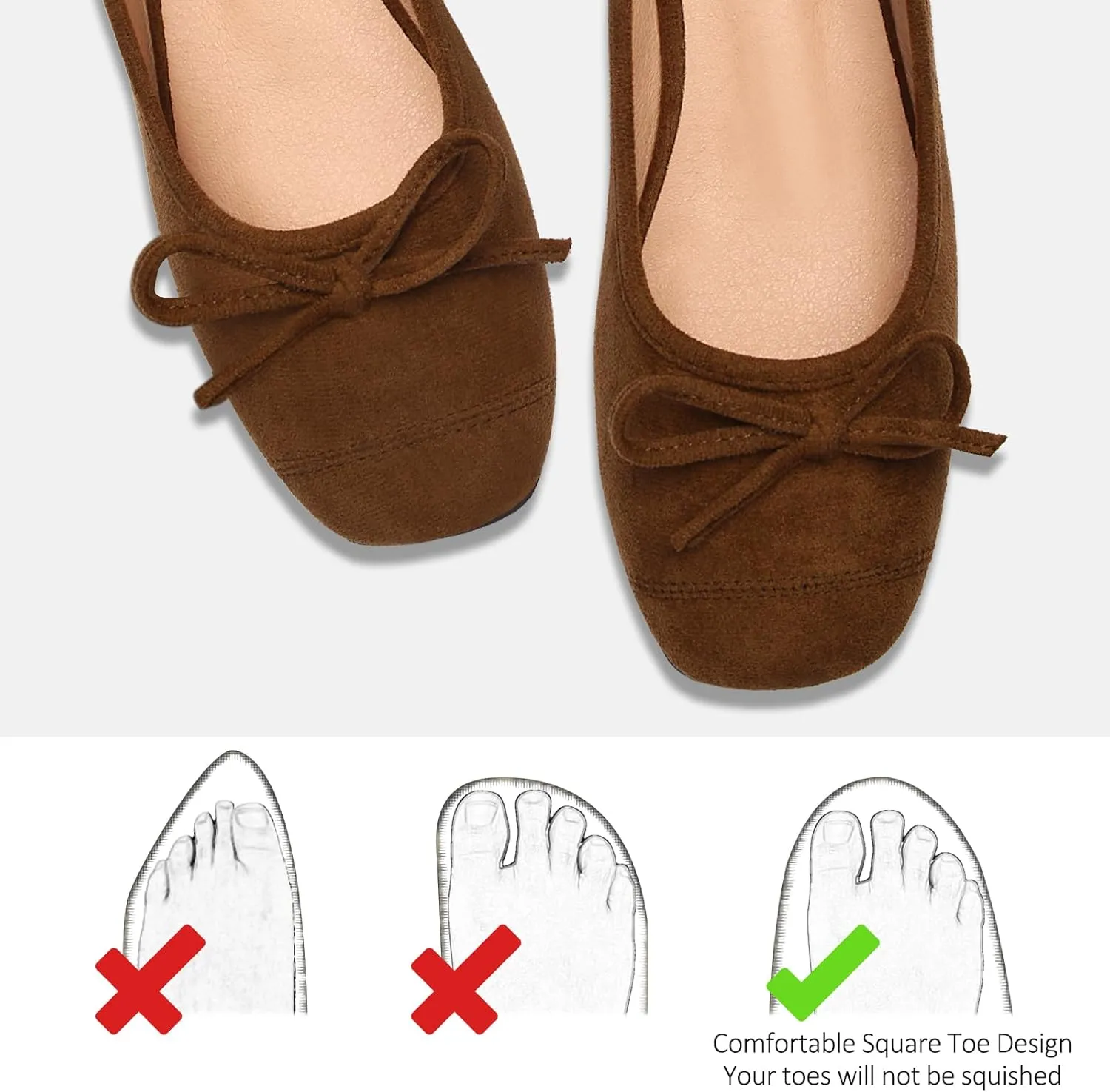 Women's Ballet Flats Cap Toe Bow Flats Two Tone Slip On Flats Comfort Square Toe Dressy Flat Shoes for Casual Work