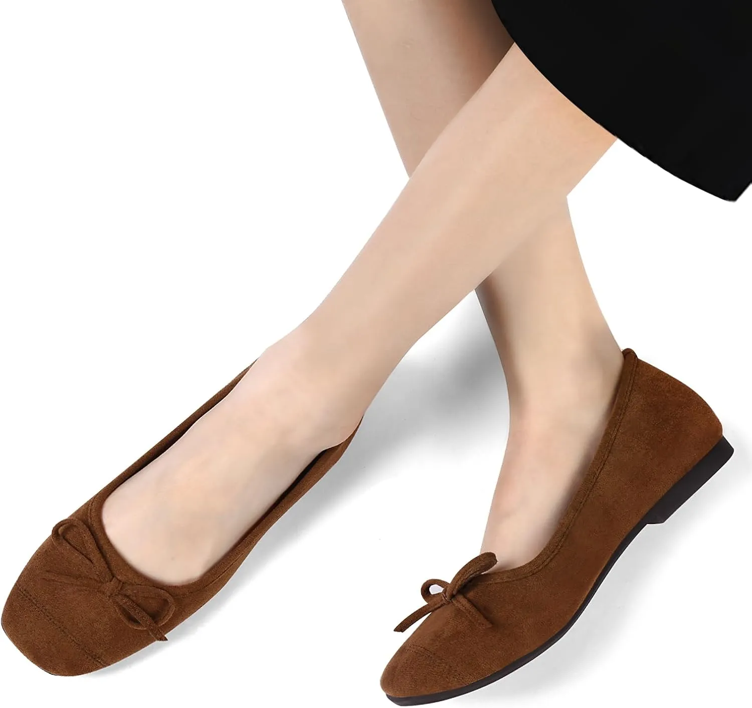 Women's Ballet Flats Cap Toe Bow Flats Two Tone Slip On Flats Comfort Square Toe Dressy Flat Shoes for Casual Work