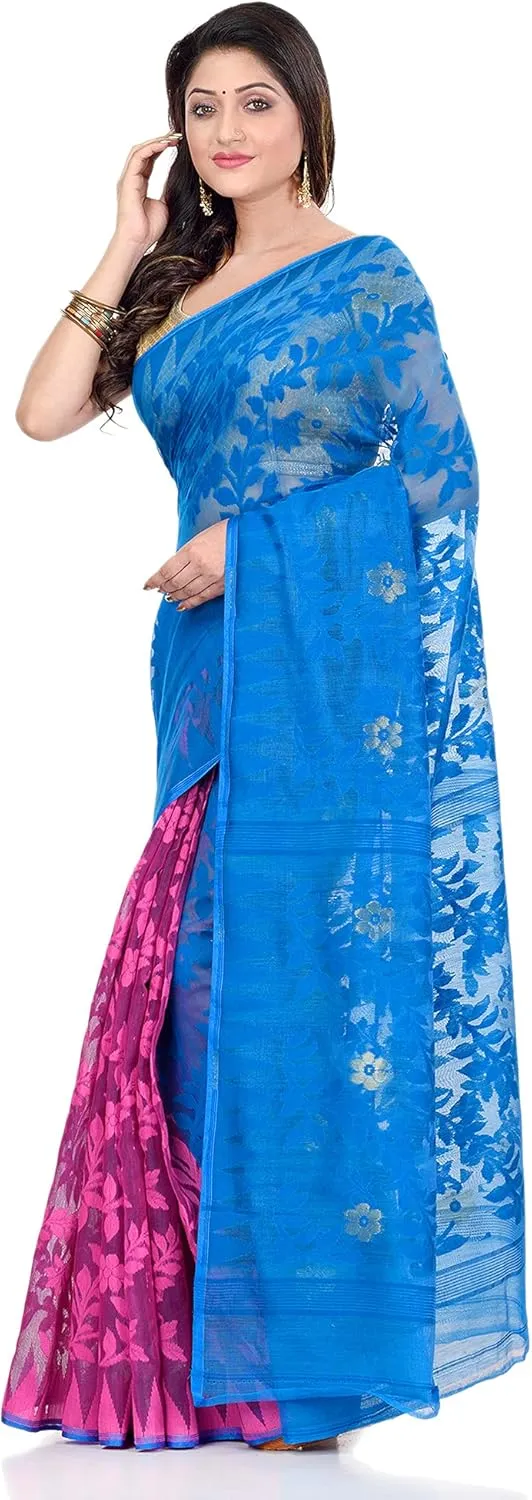 Women`s Bengali Khesh Mul Pure Cotton Handloom Saree With Blouse Piece Free