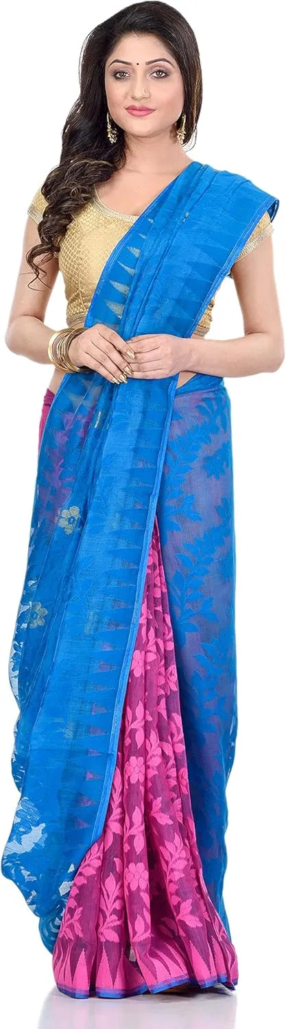 Women`s Bengali Khesh Mul Pure Cotton Handloom Saree With Blouse Piece Free