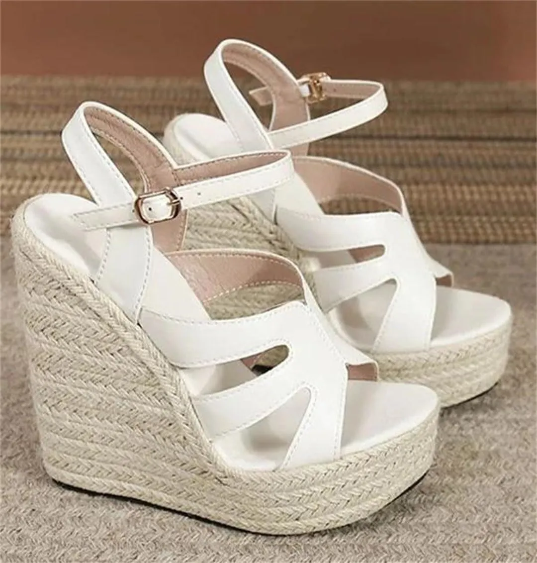 Women's Bohemian Rope Wedge Sandals With Ankle Strap Platform High Heel Casual Wedge Shoes
