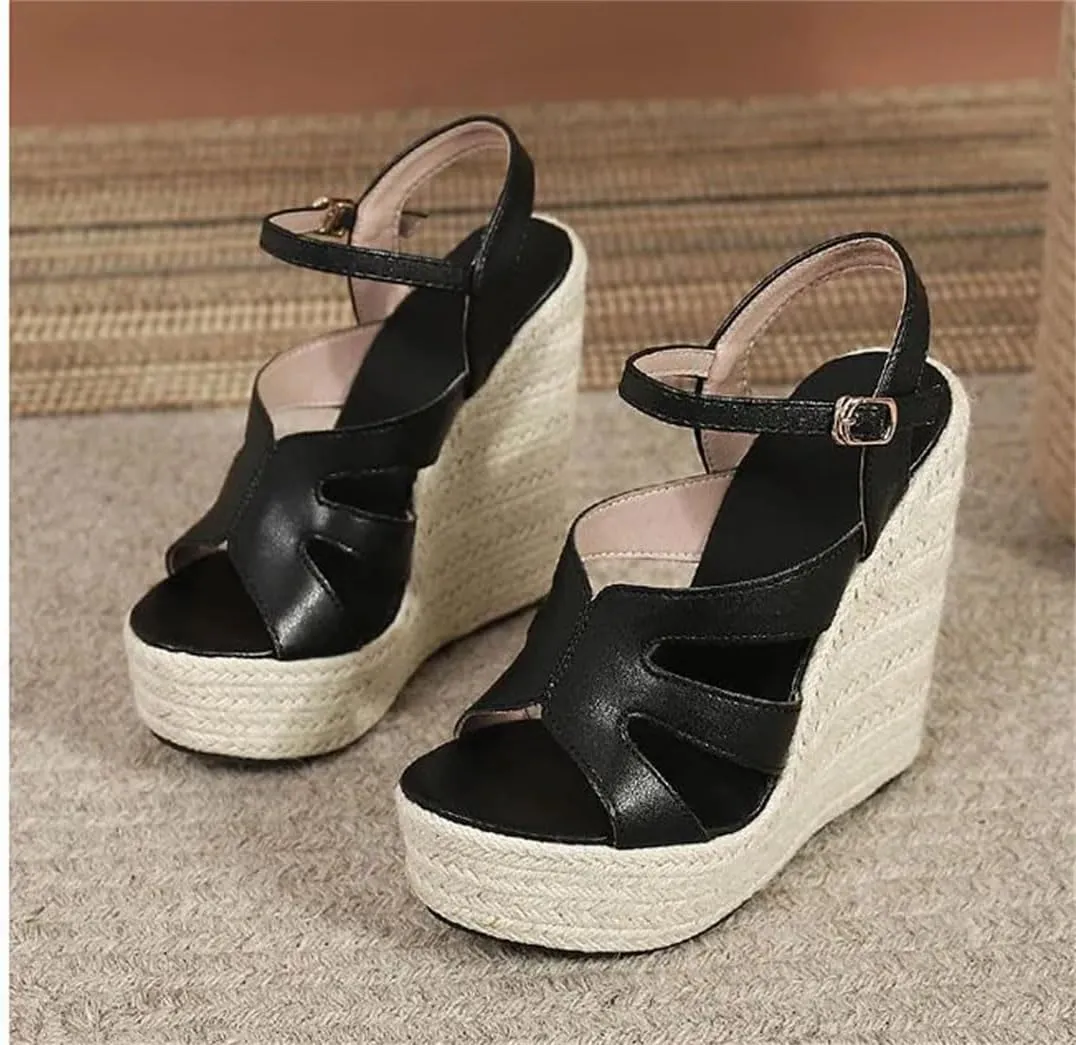 Women's Bohemian Rope Wedge Sandals With Ankle Strap Platform High Heel Casual Wedge Shoes