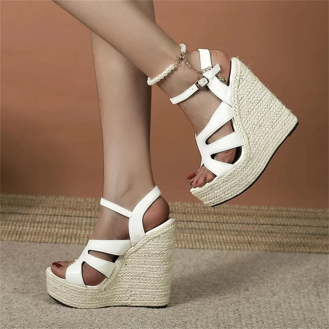Women's Bohemian Rope Wedge Sandals With Ankle Strap Platform High Heel Casual Wedge Shoes