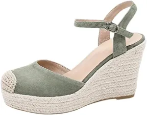 Women's Bohemian Wedge Sandals High Heels Peep Toe Ankle Strap Casual Wedge Shoes