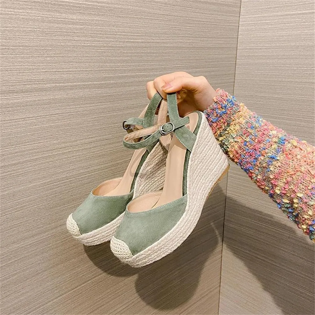 Women's Bohemian Wedge Sandals High Heels Peep Toe Ankle Strap Casual Wedge Shoes