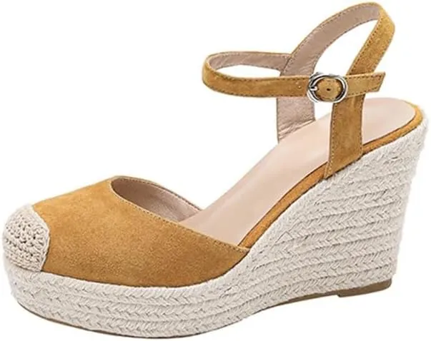 Women's Bohemian Wedge Sandals High Heels Peep Toe Ankle Strap Casual Wedge Shoes