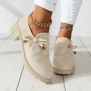 Women's Bow Embellished Chunky Chunky Heel Single Shoes,Side Zip Boots,Comfortable Ankle Boots