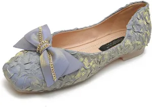 Women's Bowtie Square Toe Soft Slip On Wide Ballets Flats,Comfortable Fashion for Pregnant Woman Walking Shoes