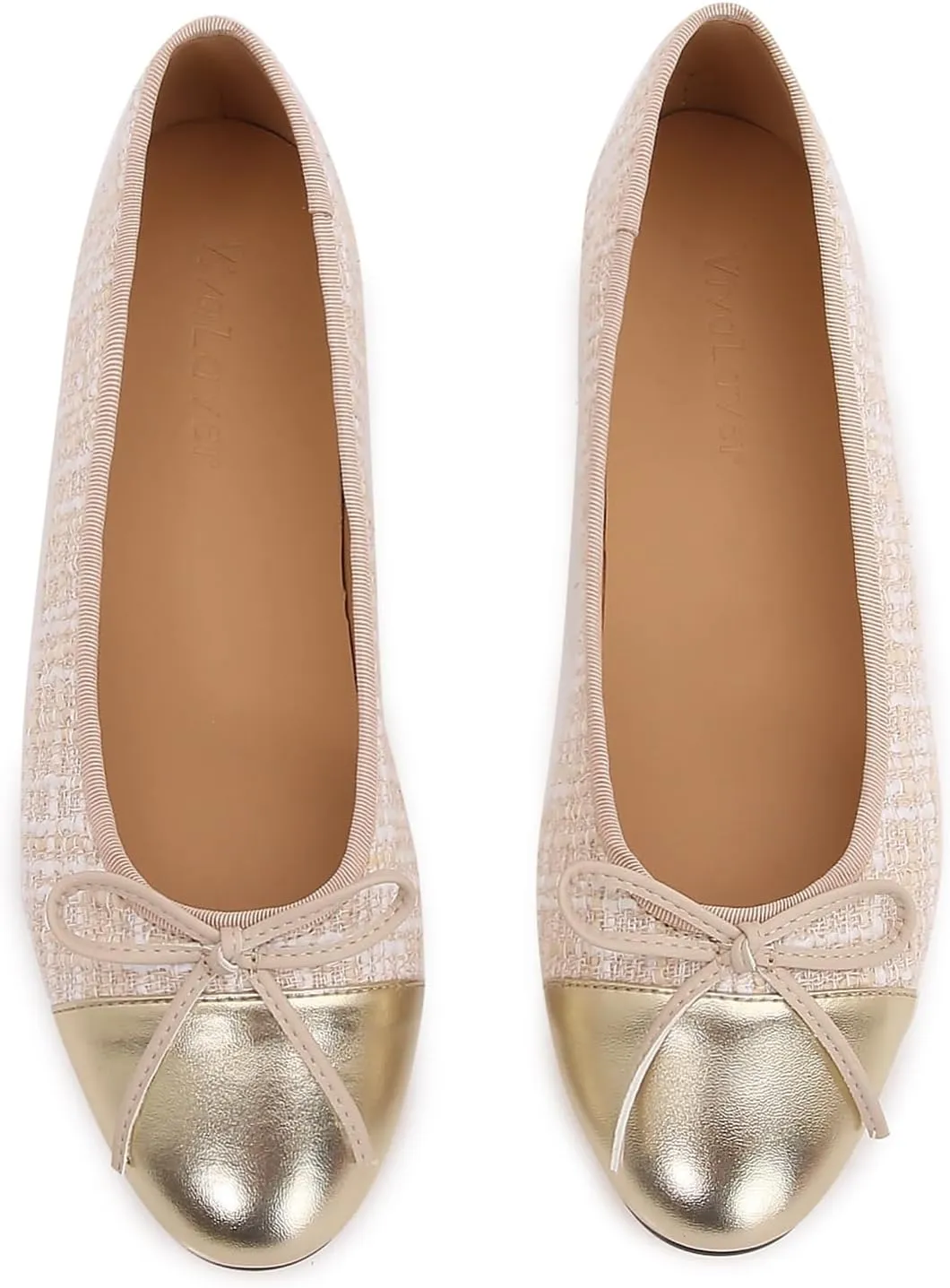 Women's Cap Toe Ballet Flats Two Tone Bow Flats Round Toe Shoes for Women Slip on Casual, Work, Dress Flats Pumps for Women