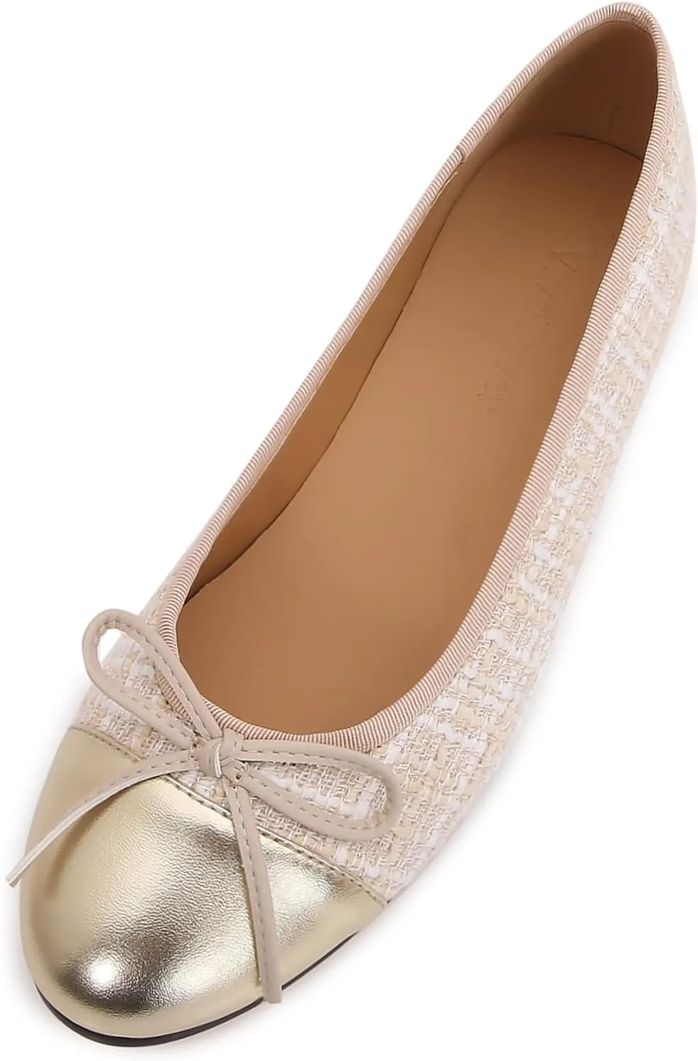 Women's Cap Toe Ballet Flats Two Tone Bow Flats Round Toe Shoes for Women Slip on Casual, Work, Dress Flats Pumps for Women