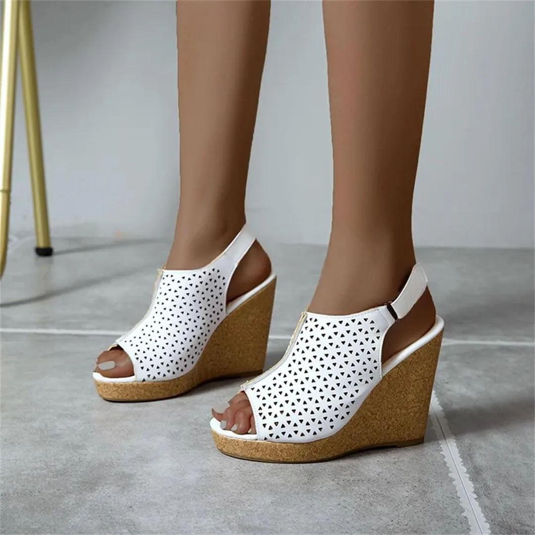 Women's Casual Wedge Sandals With Buckle Strap Platform Peep Toe High Heel Party Shoes