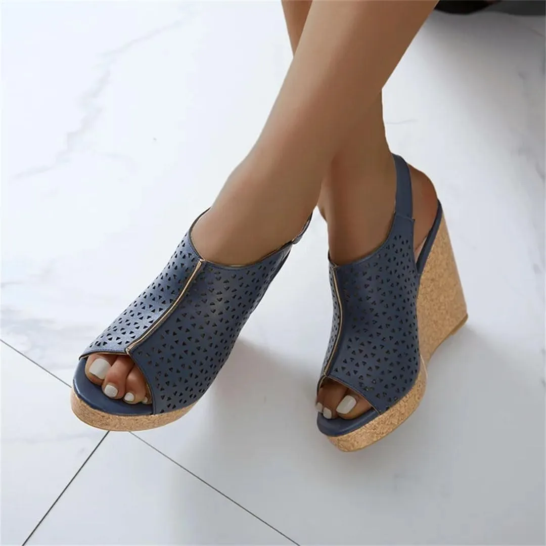 Women's Casual Wedge Sandals With Buckle Strap Platform Peep Toe High Heel Party Shoes