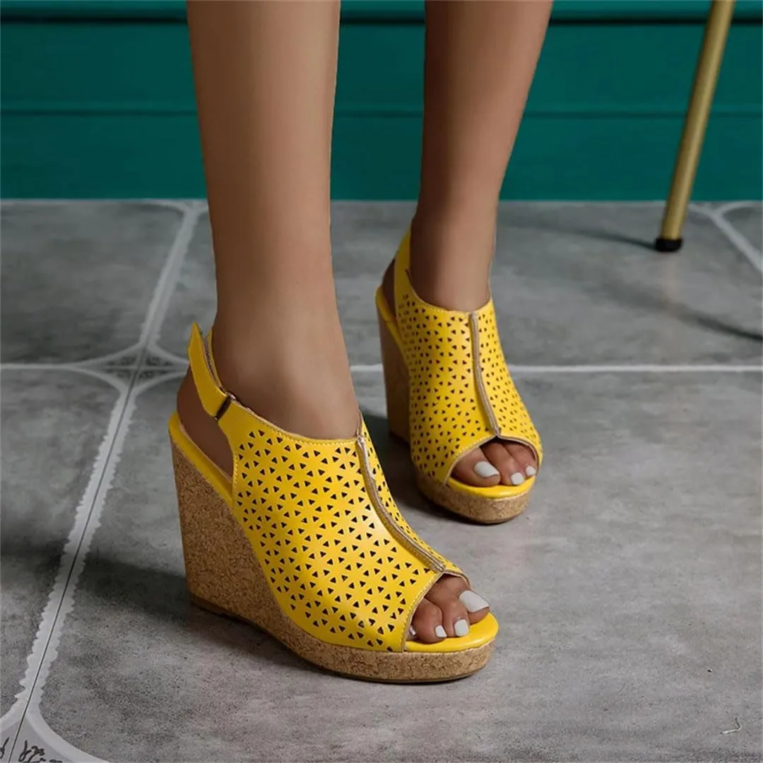 Women's Casual Wedge Sandals With Buckle Strap Platform Peep Toe High Heel Party Shoes