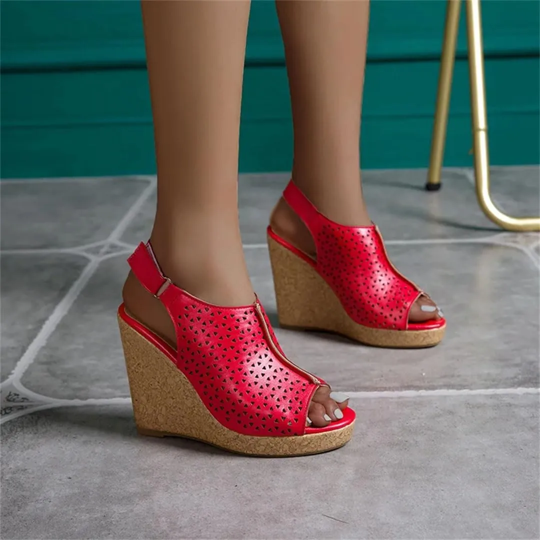 Women's Casual Wedge Sandals With Buckle Strap Platform Peep Toe High Heel Party Shoes