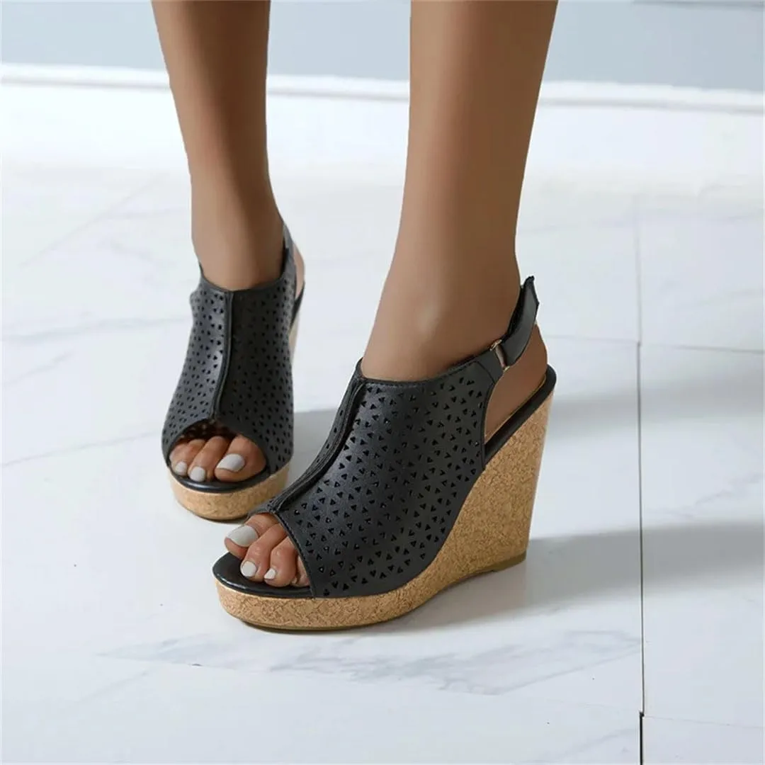 Women's Casual Wedge Sandals With Buckle Strap Platform Peep Toe High Heel Party Shoes