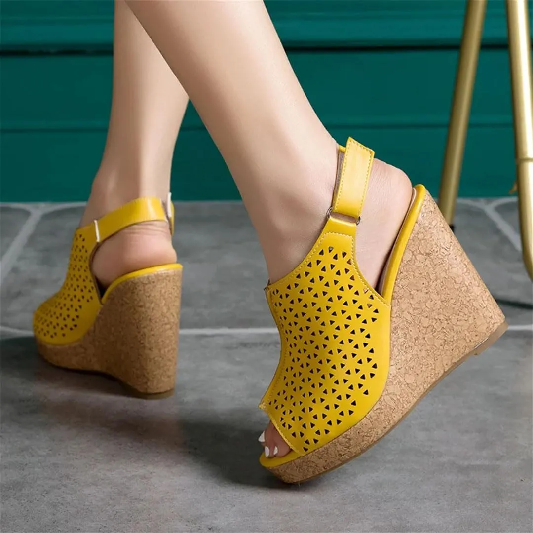 Women's Casual Wedge Sandals With Buckle Strap Platform Peep Toe High Heel Party Shoes