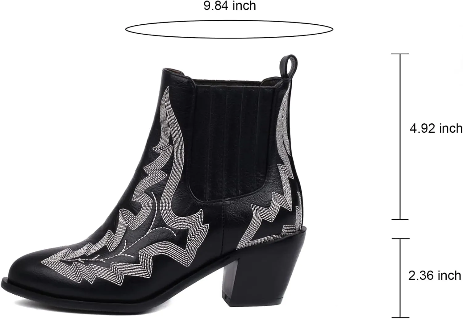 Womens Chelsea Ankle Boots Embroidery Pointed Toe Western Cowboy Short Boots Chunky Block Mid Heel Elastic Panel Casual Booties