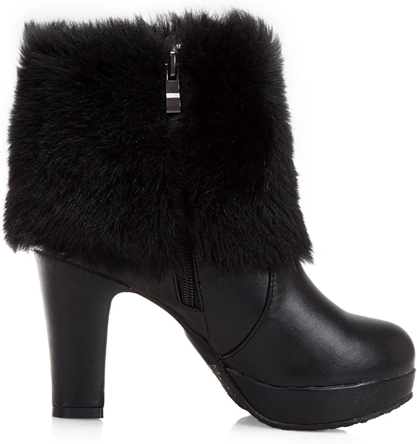Women's Chunky Platform Ankle Booties Cute Furry Winter Warm Boots Block High Heels Fluffy Short Boot