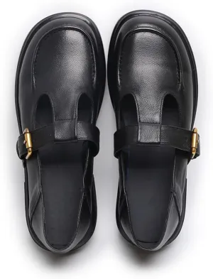 Women's Classic T-Strap Mary Jane Flats Soft Leather Uniform Dress Shoes