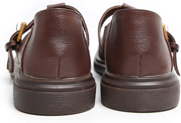 Women's Classic T-Strap Mary Jane Flats Soft Leather Uniform Dress Shoes