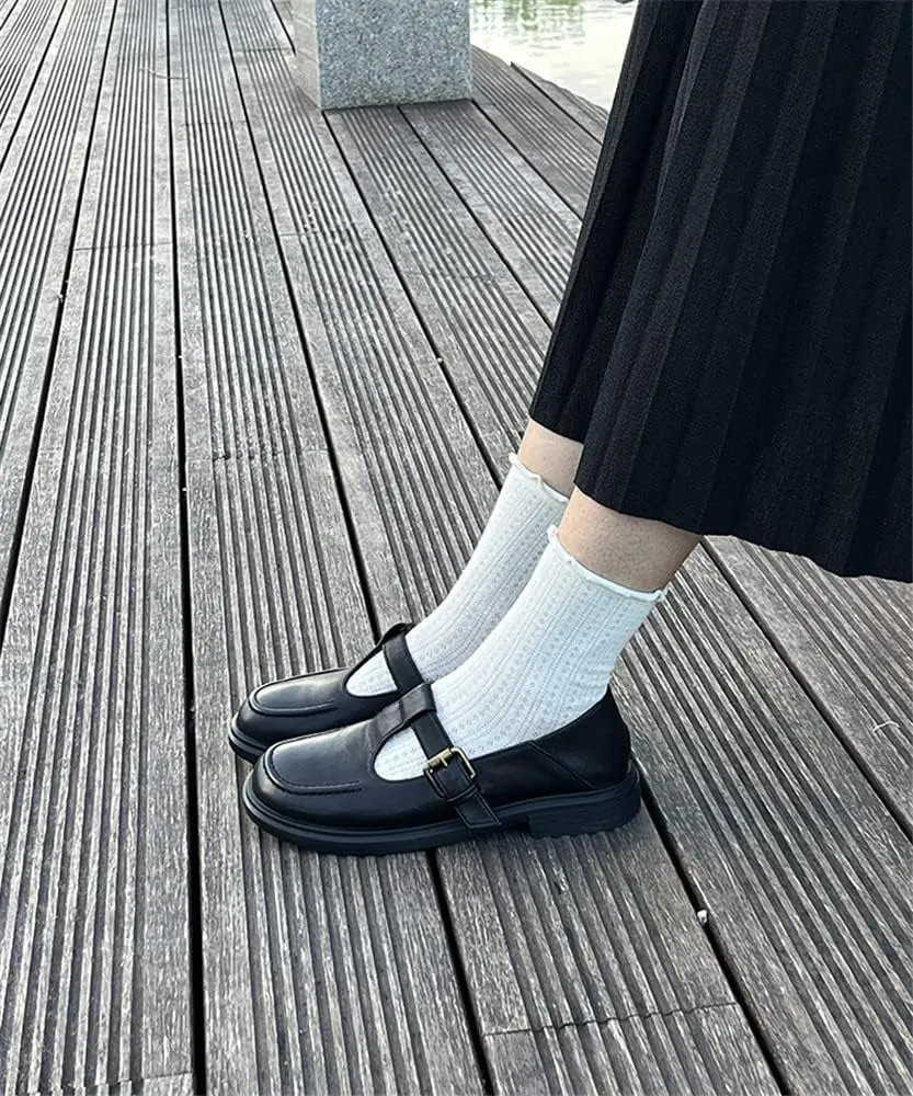 Women's Classic T-Strap Mary Jane Flats Soft Leather Uniform Dress Shoes