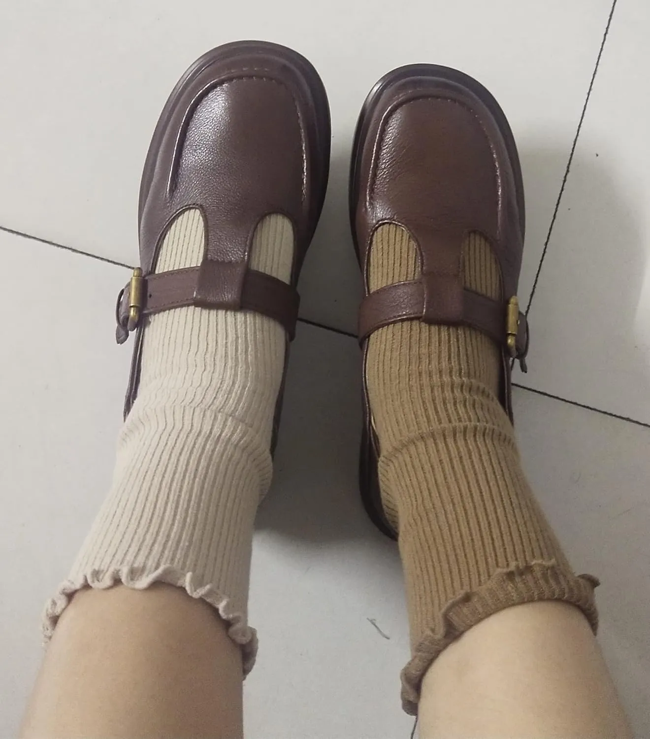 Women's Classic T-Strap Mary Jane Flats Soft Leather Uniform Dress Shoes