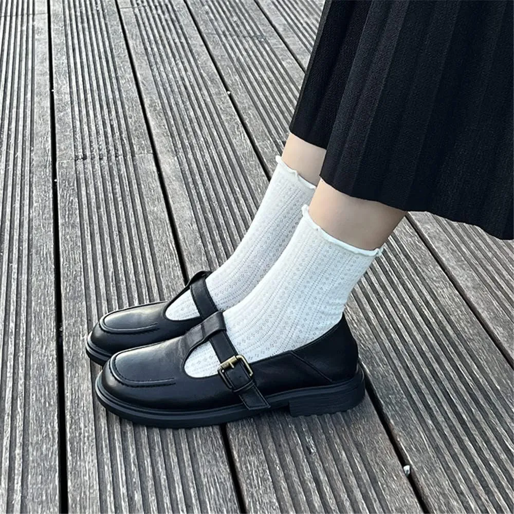Women's Classic T-Strap Mary Jane Flats Soft Leather Uniform Dress Shoes