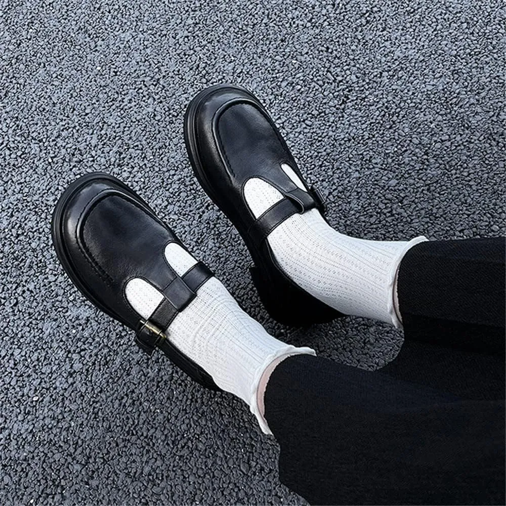 Women's Classic T-Strap Mary Jane Flats Soft Leather Uniform Dress Shoes