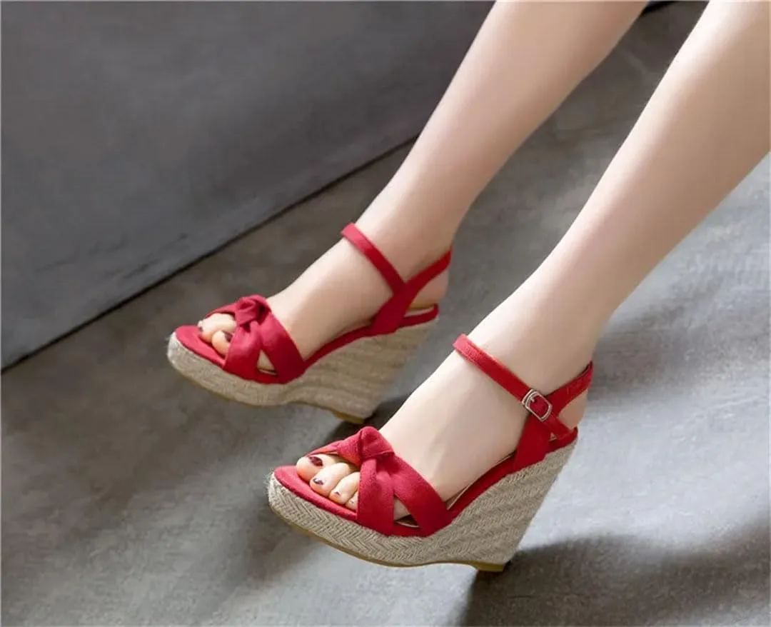 Women's Classic Wedge Sandals With Buckle Strap Platform High Heel Casual Wedge Shoes