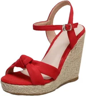 Women's Classic Wedge Sandals With Buckle Strap Platform High Heel Casual Wedge Shoes
