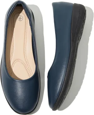Women's Comfortable Black Leather Dress Ballerina Flats for Office and Work