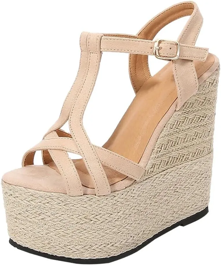 Women's Comfortable Casual Gladiator Wedge Sandals Back Strap High Heel Platform Shoes