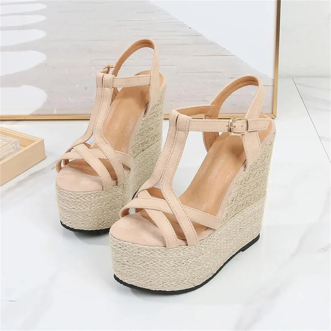 Women's Comfortable Casual Gladiator Wedge Sandals Back Strap High Heel Platform Shoes