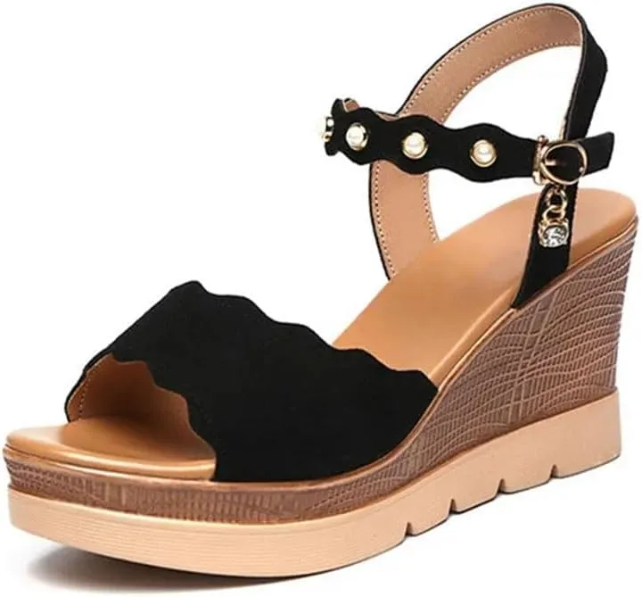 Women's Elegant Wedge Sandals With Buckle Strap 5-8Cm High Heel Open Toe Gladiator Platform Shoes