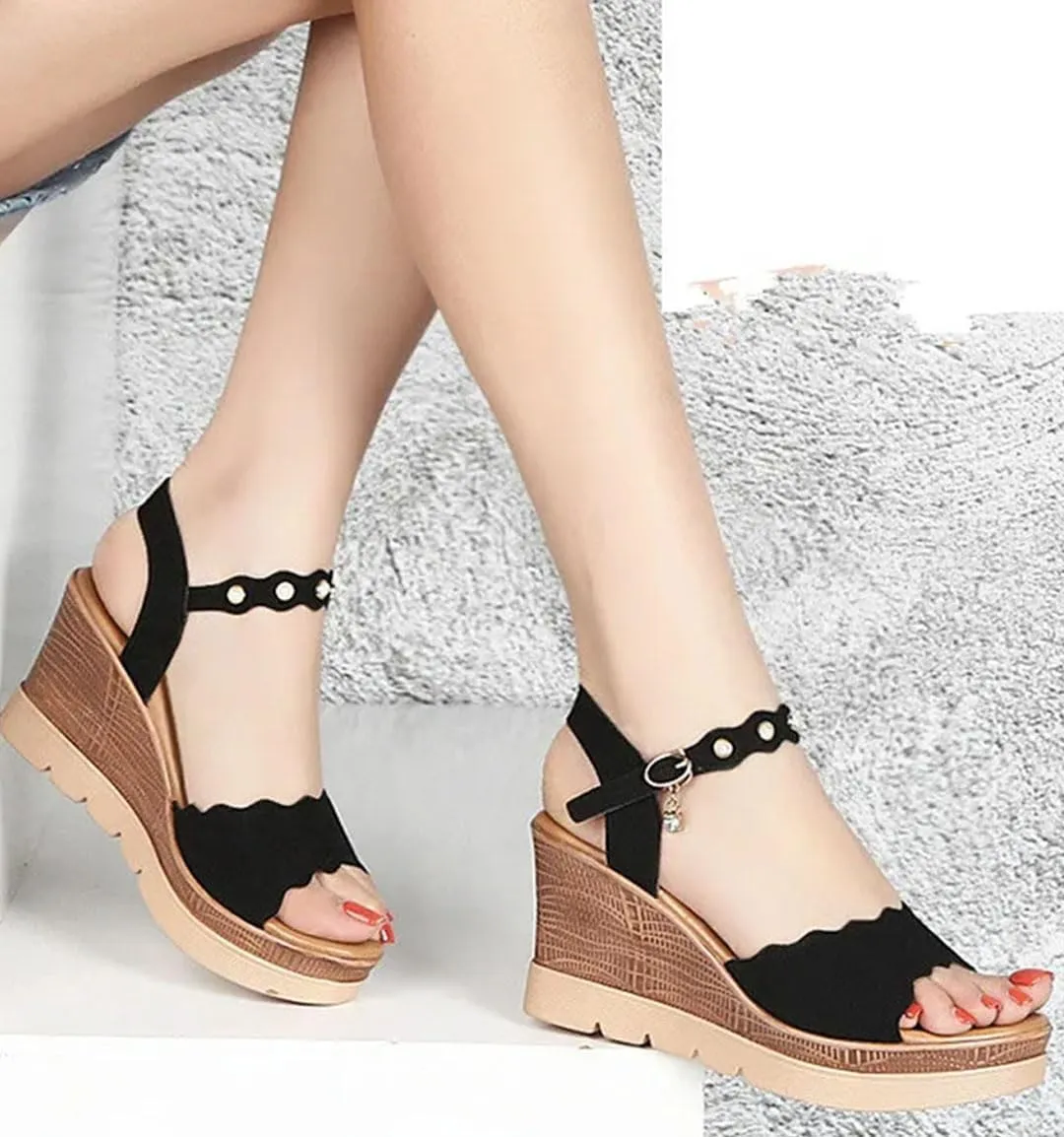 Women's Elegant Wedge Sandals With Buckle Strap 5-8Cm High Heel Open Toe Gladiator Platform Shoes
