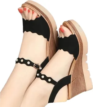Women's Elegant Wedge Sandals With Buckle Strap 5-8Cm High Heel Open Toe Gladiator Platform Shoes