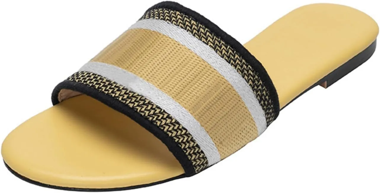 Women'S Embroidered Band Sandals Open Toe Flat Sandals Summer Shoes