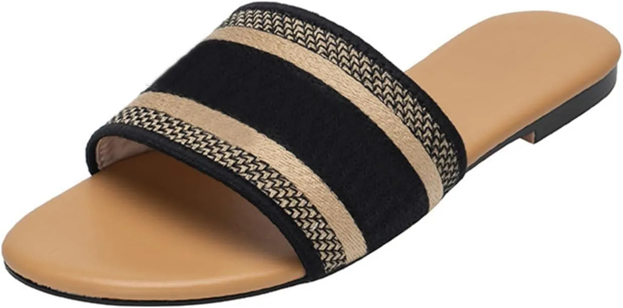 Women'S Embroidered Band Sandals Open Toe Flat Sandals Summer Shoes