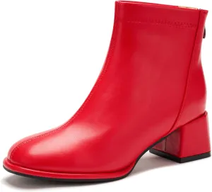 Women's Fashion Ankle Boots Chunky Low Block Heel Booties Back Zipper Fall Short Boots Shoes