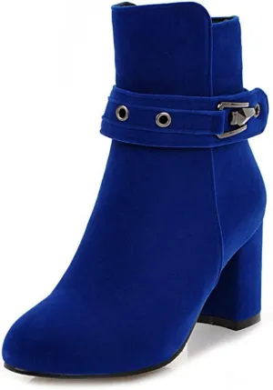 Women's Fashion Dressy Ankle Boots Round Toe Metallic Zipper Chunky High Heel Wedding Short Booties