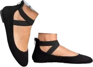 Women's Fashion Elastic Ankle Straps Flats Shoes,Dressy Crisscross Strap Ballerina Flats,Closed Point Toe Slip On Flat Shoes