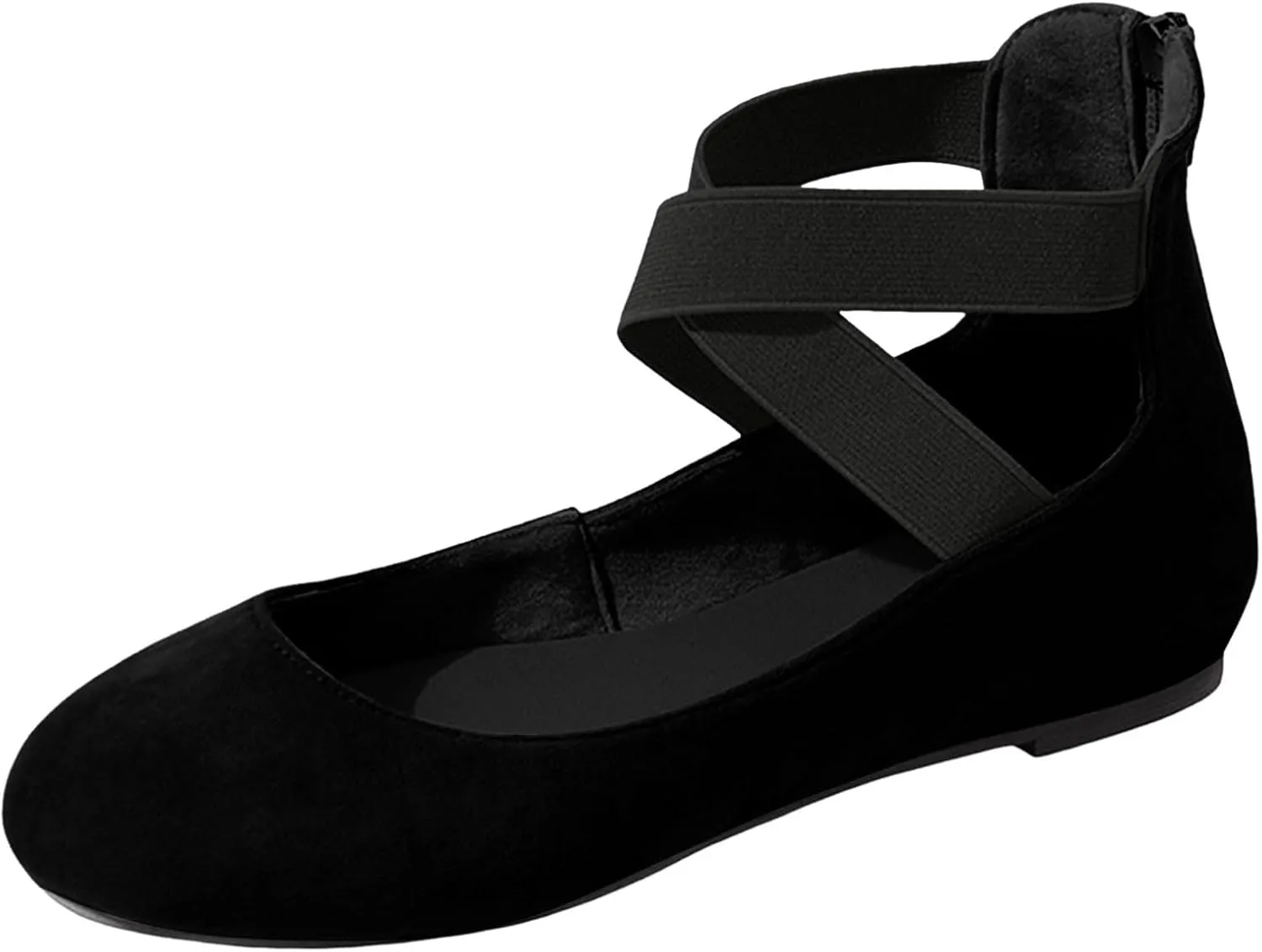 Women's Fashion Elastic Ankle Straps Flats Shoes,Dressy Crisscross Strap Ballerina Flats,Closed Point Toe Slip On Flat Shoes