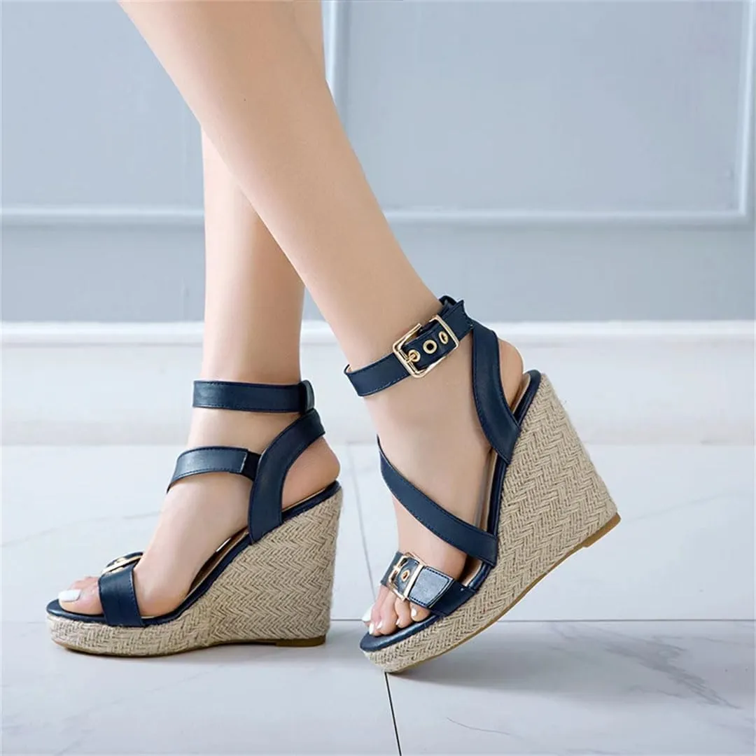 Women's Fashion Knitted Wedge Sandals With Strap Platform High Heel Casual Wedge Shoes