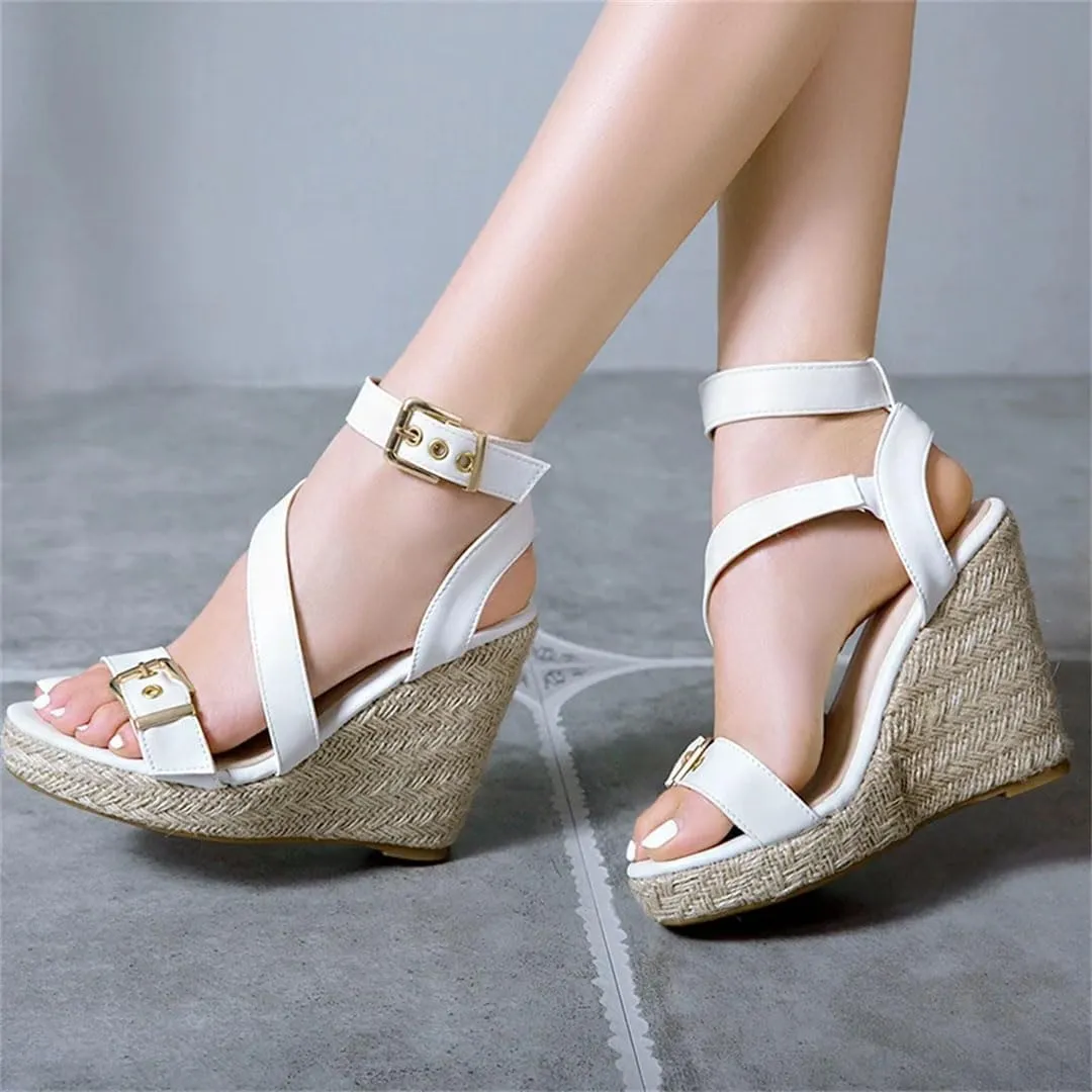 Women's Fashion Knitted Wedge Sandals With Strap Platform High Heel Casual Wedge Shoes