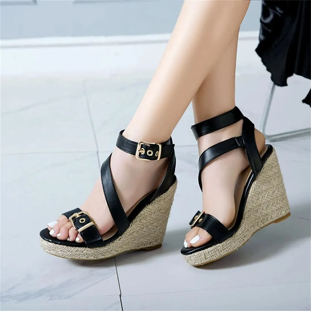 Women's Fashion Knitted Wedge Sandals With Strap Platform High Heel Casual Wedge Shoes