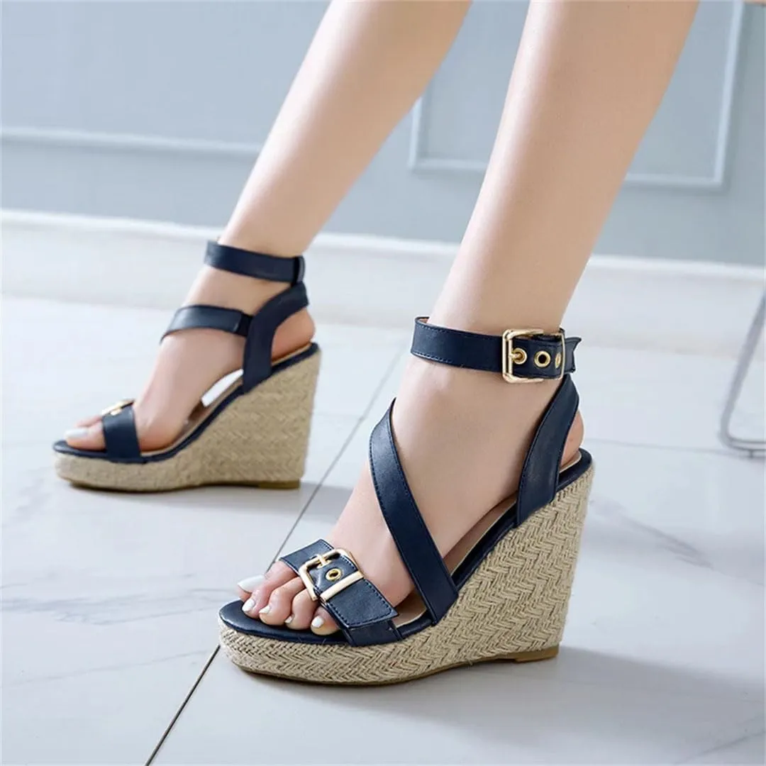 Women's Fashion Knitted Wedge Sandals With Strap Platform High Heel Casual Wedge Shoes