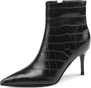 Women's Fashion Pointed Toe Zip Up Dress Kitten Heel Ankle Boots