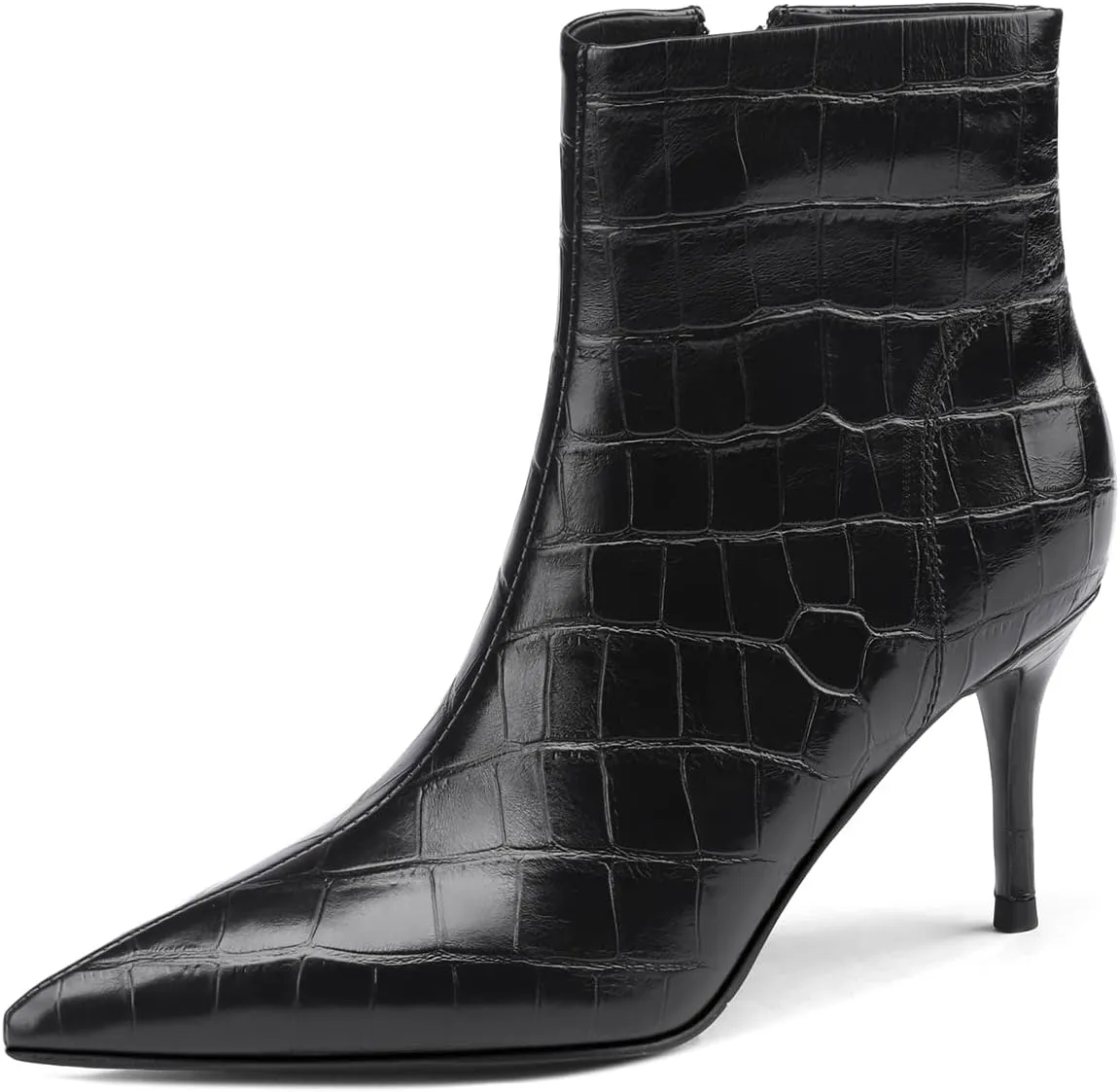 Women's Fashion Pointed Toe Zip Up Dress Kitten Heel Ankle Boots