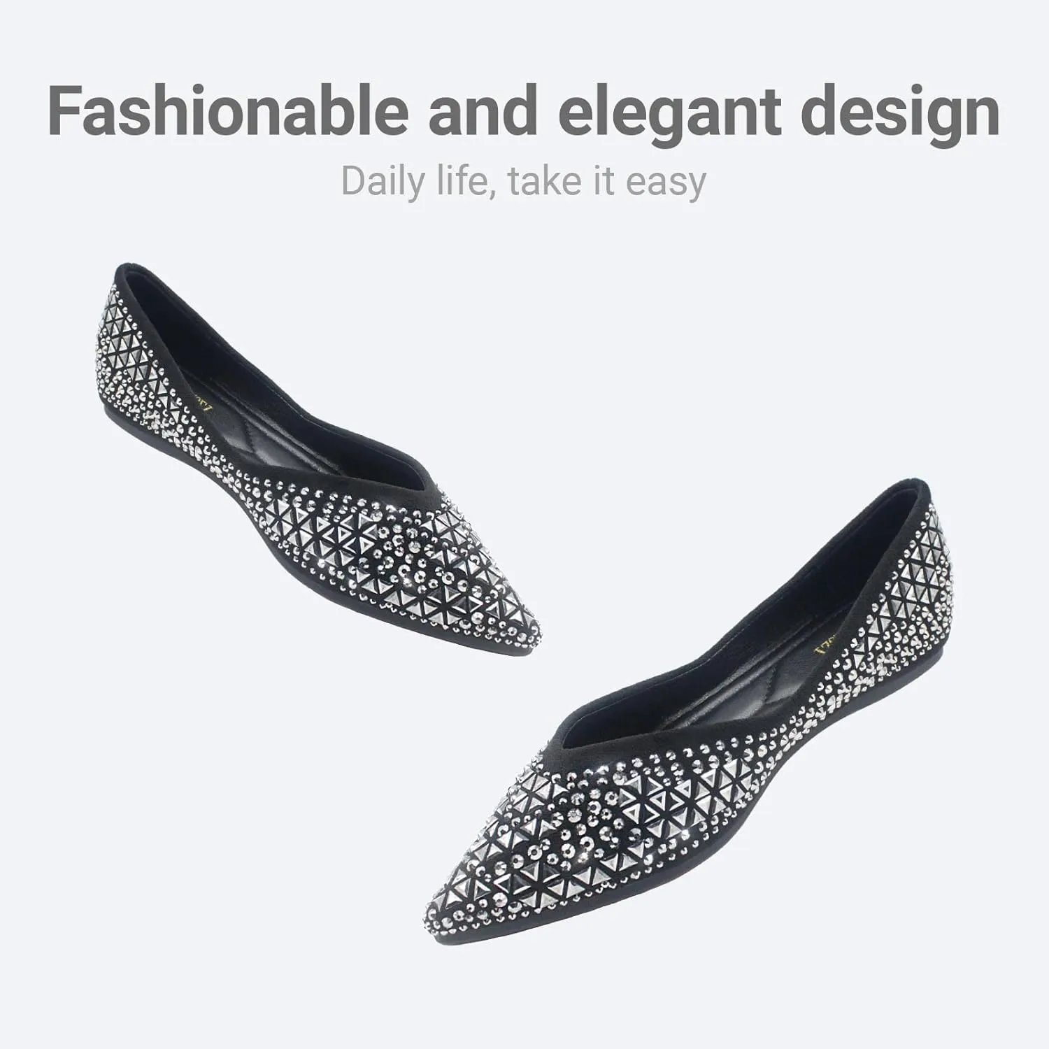 Women's Flats Comfortable Pointed Rhinestone Ballet Flats Soft Memory Foam Insole for Women Sparkle Elegant Dress Shoes