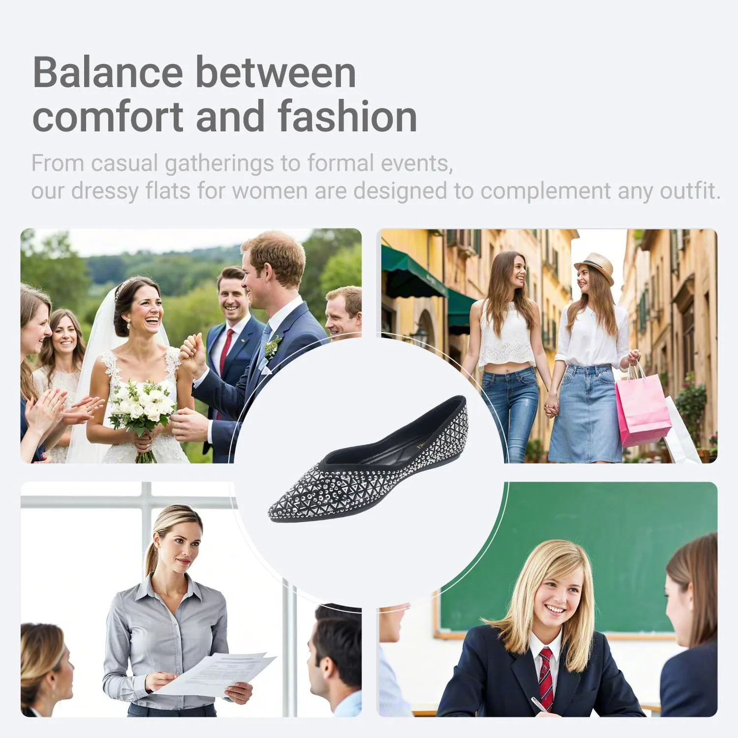 Women's Flats Comfortable Pointed Rhinestone Ballet Flats Soft Memory Foam Insole for Women Sparkle Elegant Dress Shoes